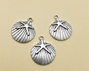 50pcs Antique Silver Seashell Charms,Metal Charm, Beach Jewelry Findings