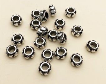 40pcs Metal Spacer Beads,Tibetan Style Beads ,Large Hole Beads ,Heart Beads,Antique Silver Beads,Jewelry Supplies