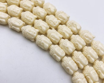 20pcs White Coral Powder Buddha Beads ,15x12mm Buddha Head Beads ,Buddist Prayer Beads, Yoga Beads , Buddha Spacer Beads