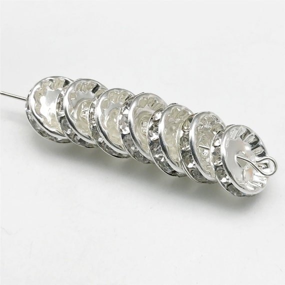 100Pcs Silver Plated Charm Crystal Rhinestone Spacer Beads Findings 6//8MM