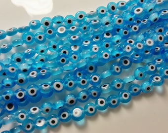 6mm 8mm 10mm Light blue Evil Eye Beads  ,Glass Beads, Flat Round Glass Beads,Evil Eye Glass Beads Findings ,commercial