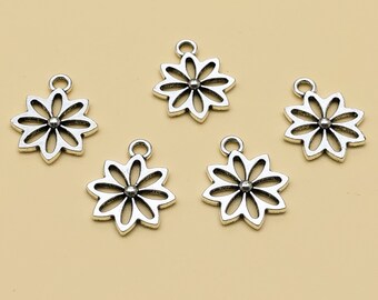 50pcs Antique Silver Daisy Flower Charms,Double Sided Charms,Beading Jewelry Finding