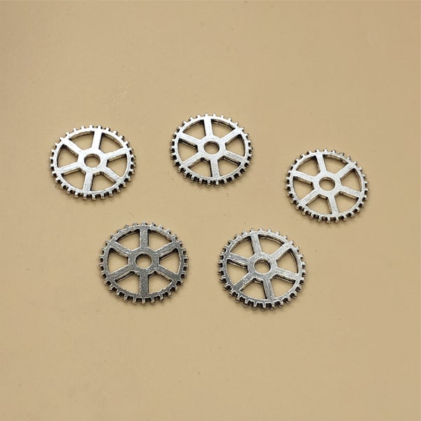 50pcs Antique Silver Gear Charms, Metal Charm, Roues dentées Charm Jewelry Findings