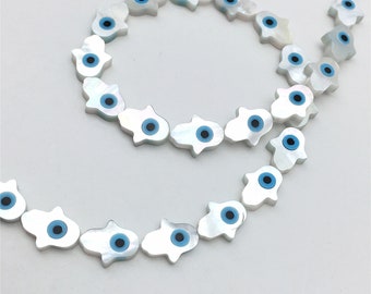 10 pcs Double Sided Mother Of Pearl Hamsa Hand Evil Eye Beads ,Hamsa Evil Eye Beads ,Hamsa hand Beads