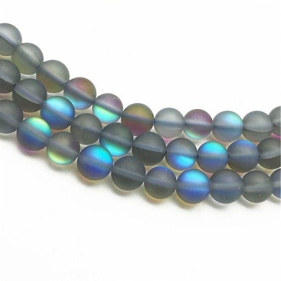 Wholesale Mystic Aura Quartz Gemstone 6mm Bead Holographic Matte Bracelet Charms 