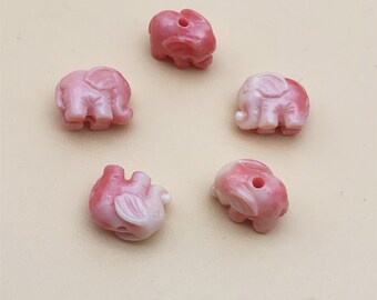 50pcs 8x11mm Pink Resin Coral Powder Elephant Beads ,Elephant Charms, Yoga Beads