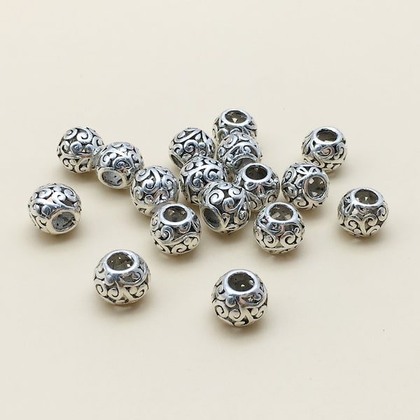 50pcs Antique argent creux, perles grand trou, intercalaires, perles ton tibétain, conclusion de bijoux de perles