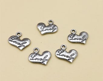 50 pcs Double Sided Love Charms ,Heart Charms, Love Pendants, Antiqued Silver Charms, DIY Supplies ,Jewelry Findings
