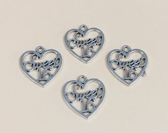 50pcs Sweet 16 Charms ,Antique Silver Tone ,Heart Charms ,Sixteen Charms,Birthday Charms , Jewelry Findings