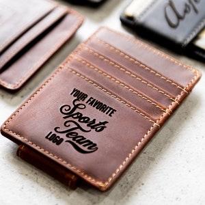 College Football Team Logo Personalized Leather Magnetic Money Clip