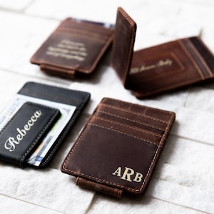 Pince à billets magnétique en cuir avec message ou monogramme