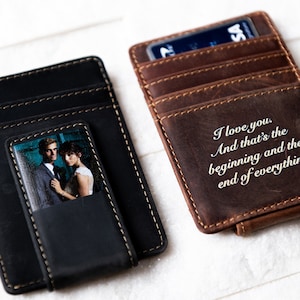 Photo Leather Money Clip Magnetic Closure With Optional Monogram, Name, or Message image 1