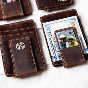Pince à billets en cuir photo avec fermeture magnétique avec monogramme, nom ou message en option