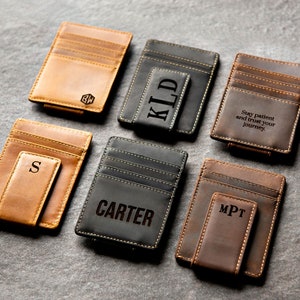 Linked Squares Genuine Leather Money Clip Personalized