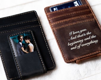 Photo Leather Money Clip Magnetic Closure With Optional Monogram, Name, or Message