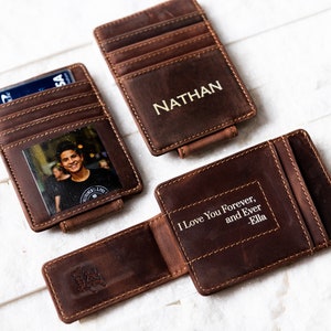 Photo Leather Money Clip Magnetic Closure With Optional Monogram, Name, or Message