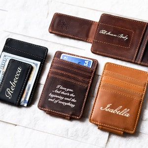 Clip magnético para billetes de cuero con mensaje o monograma