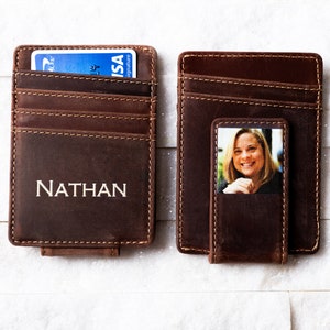 Photo Leather Money Clip Magnetic Closure With Optional Monogram, Name, or Message