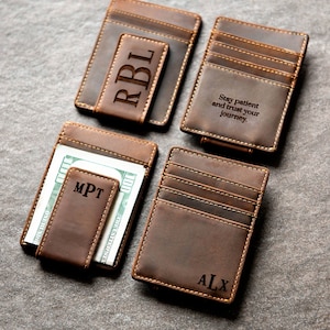 Vintage check and leather money clip card case clearance