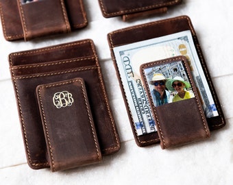 Photo Leather Money Clip Magnetic Closure With Optional Monogram, Name, or Message