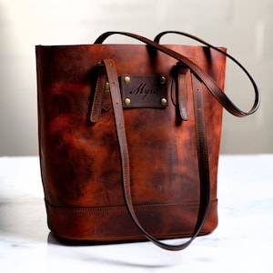 Personalized Distressed Leather Tote The Destin by Left Coast Original