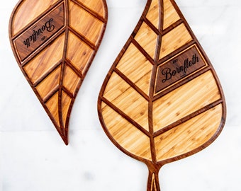 Personalized Leaf Plank Charcuterie Serving Tray | 2 Sizes Gift Sets Available