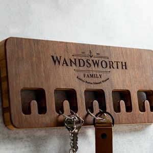 Wood Wall Mount For Keychains - Personalized Engraved Family Names