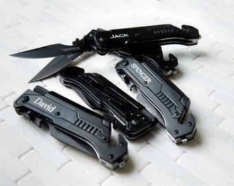 Gepersonaliseerd, gegraveerd 6-in-1-mes en multitool van Left Coast Original