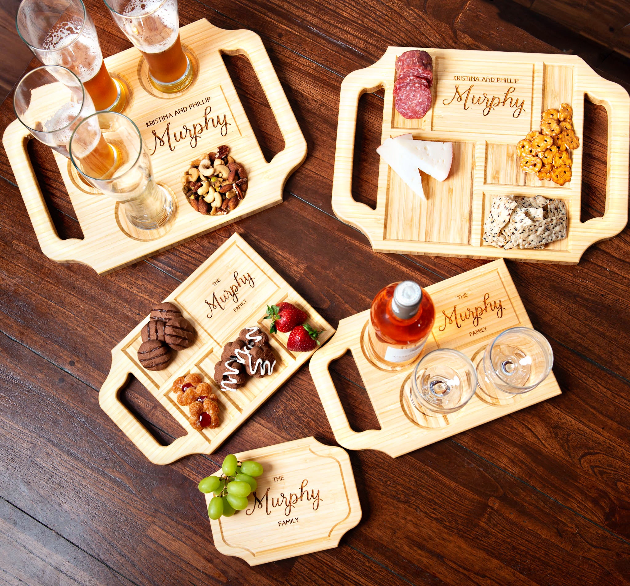 Gift Set Personalized Charcuterie Board With Handles Wine Etsy