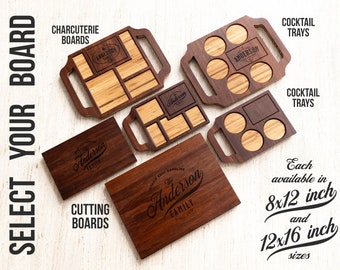 Dark Wood Personalized Cutting Board, Charcuterie or Cocktail Board