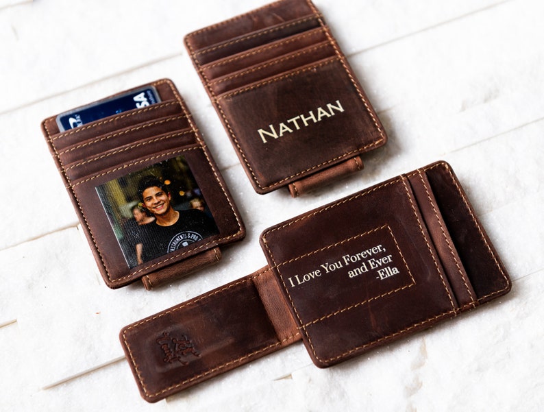 Photo Leather Money Clip Magnetic Closure With Optional Monogram, Name, or Message image 4