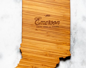 Personalized Indiana State Shaped Cutting Board | 16 Options