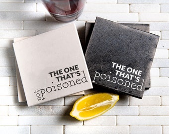 Funny Coaster Set - Poisoned Not Poisoned Limestone Coasters Set - Real Stone