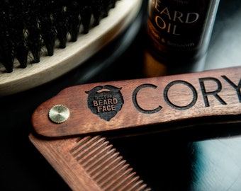 Personalized Beard Comb Custom Engraved - Flat or Folding Design Available