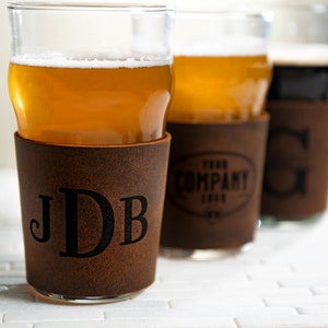 Personalized Leather Pint Sleeve Drink & Coffee Holder The Wynwood by Left Coast Original