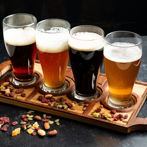 Personalized Beer Flight Tray with Optional Beer Glasses