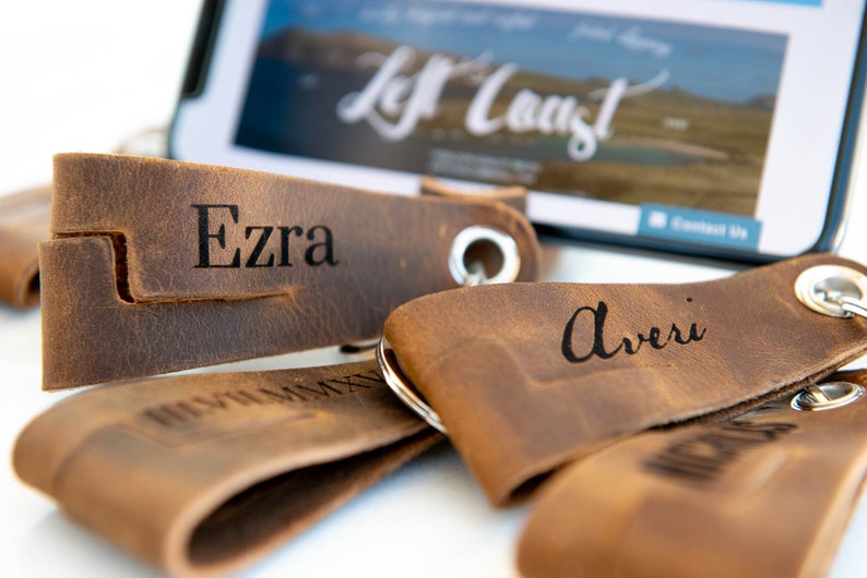 Personalized Leather Key Chain Cell Phone Stand Key Fob Ring Etsy