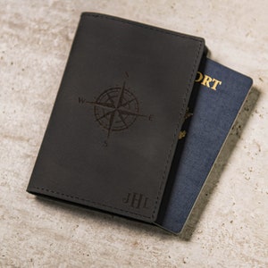 Personalized Leather Passport Cover Holder by Left Coast Original Black