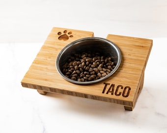 Personalized Wood Pet Bowl Stands by Left Coast Original