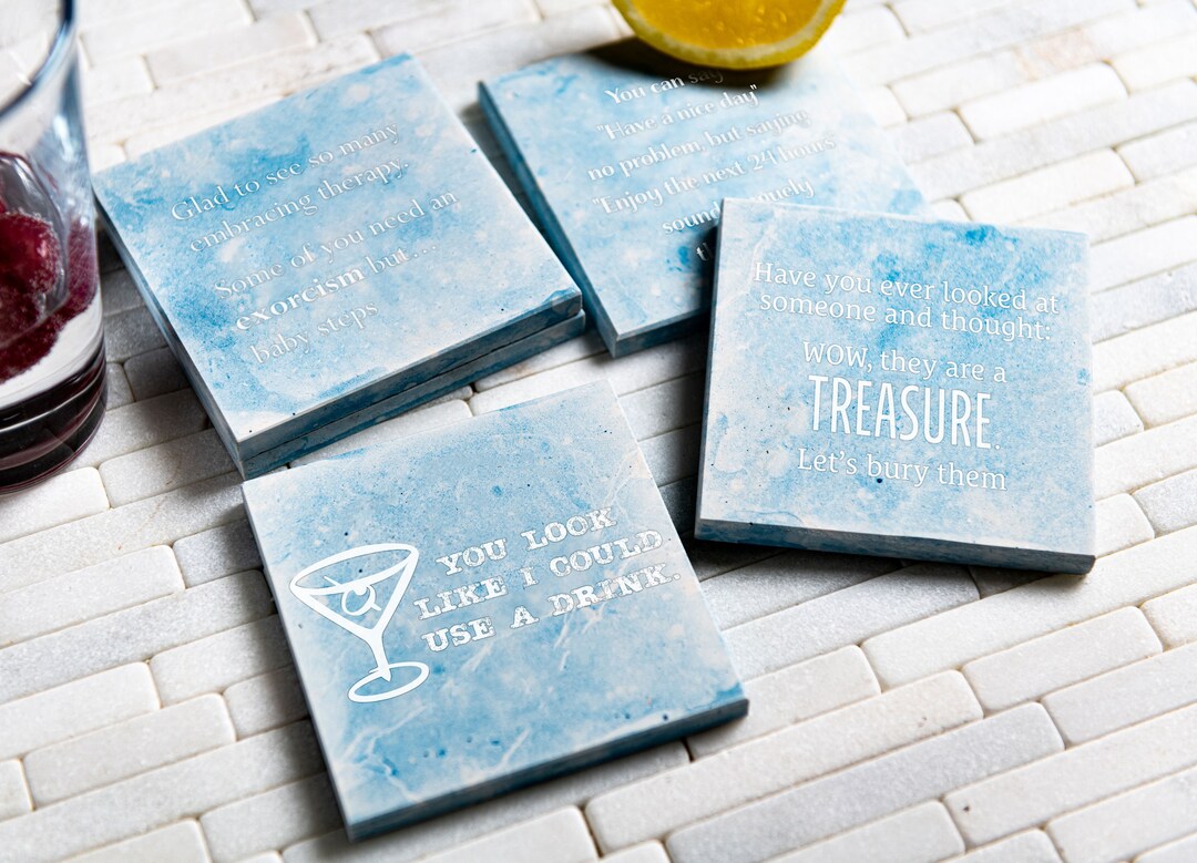 Custom Limestone Coasters Set Real Stone With 52 Design & Etsy