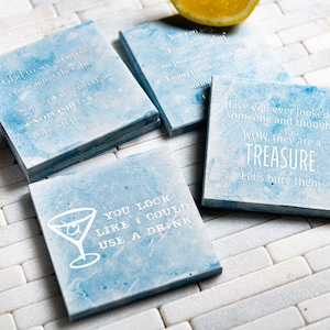 Funny Custom Limestone Coasters Set - Coasters, Real Stone With 52 ...