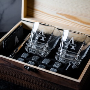 Custom Engraved Whiskey Box Gift Set, Engraved Scotch Glasses, Personalized Whiskey Set, Whiskey ...