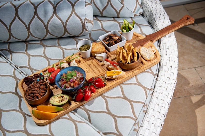 Personalized Tapas Board Serving Tray for Appetizers and Charcuterie with Handle by Left Coast Original