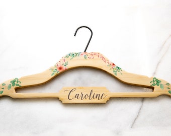 5 Shapes to Choose From | Personalized Wooden Hanger | Vine or Floral Artwork Printed | The Woodwright Wedding