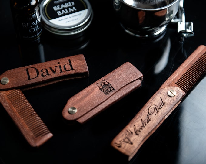 Personalized Beard Comb Custom Engraved - Flat or Folding Design Available