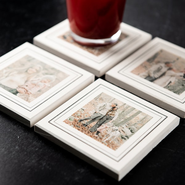 Custom White Limestone Photo Coasters