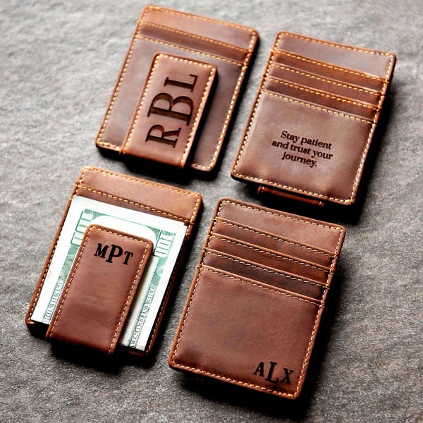 Personalized Leather Magnetic Money Clip The Sanibel by Left Coast Original