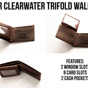 Personalized Leather Trifold Wallet RFID Blocking The Clearwater image 5
