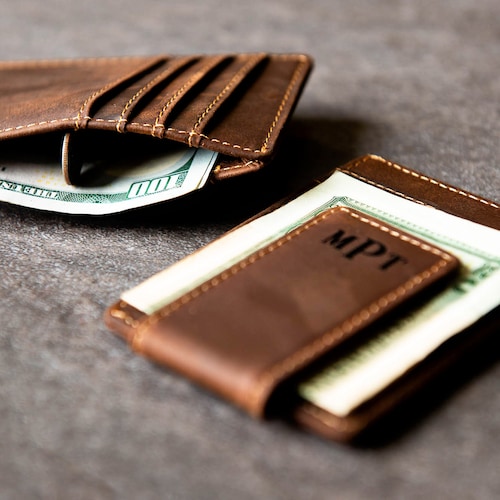 Magnetic Money Clip Card Holder Men's Wallet Genuine High Quality Soft Leather 