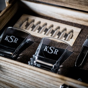 Personalized Whiskey Box Set, Engraved Whiskey Glasses, Custom Whiskey Gift Box, 8 Whiskey Bullets, Glasses, Coasters, Bar Accessories